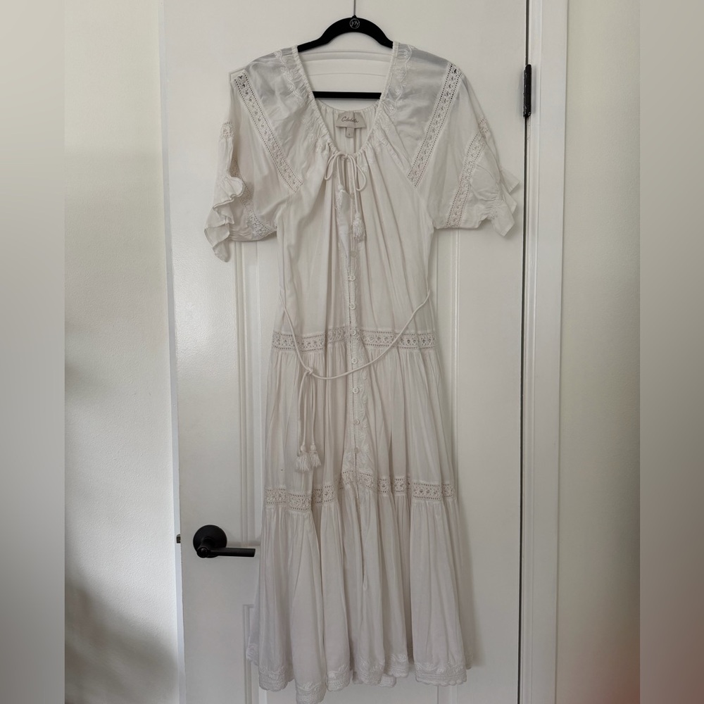 Cleobella Cream Midi Dress with Lace Trim EUC beautiful